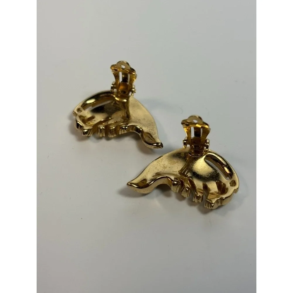 Earrings Statement‎ Pieces Vintage Elegant Gold Tone Rhinestone Feather